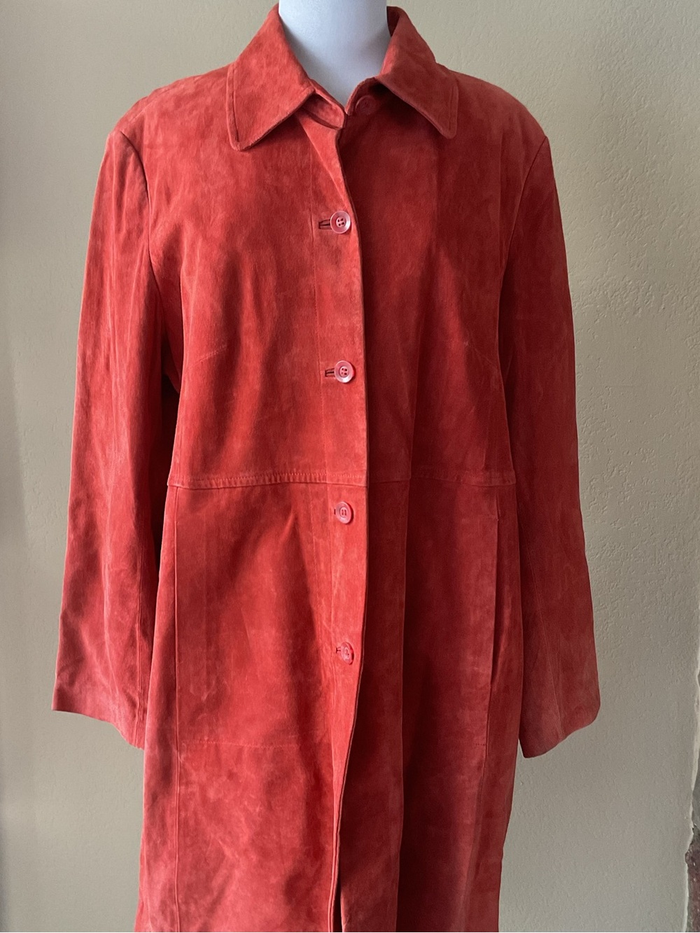 Vintage Bernardo Red Suede Leather Trench Coat Jacket 1X Plus Y2K 90s Long